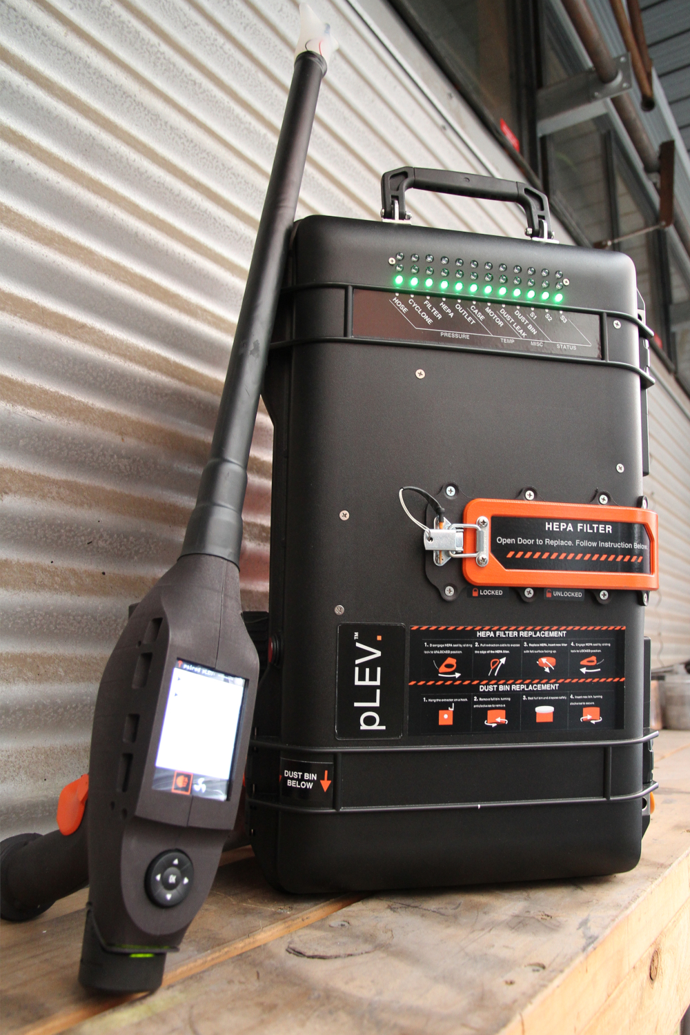 pLEV system (Extractor and SmartLance HP) on a workshop bench